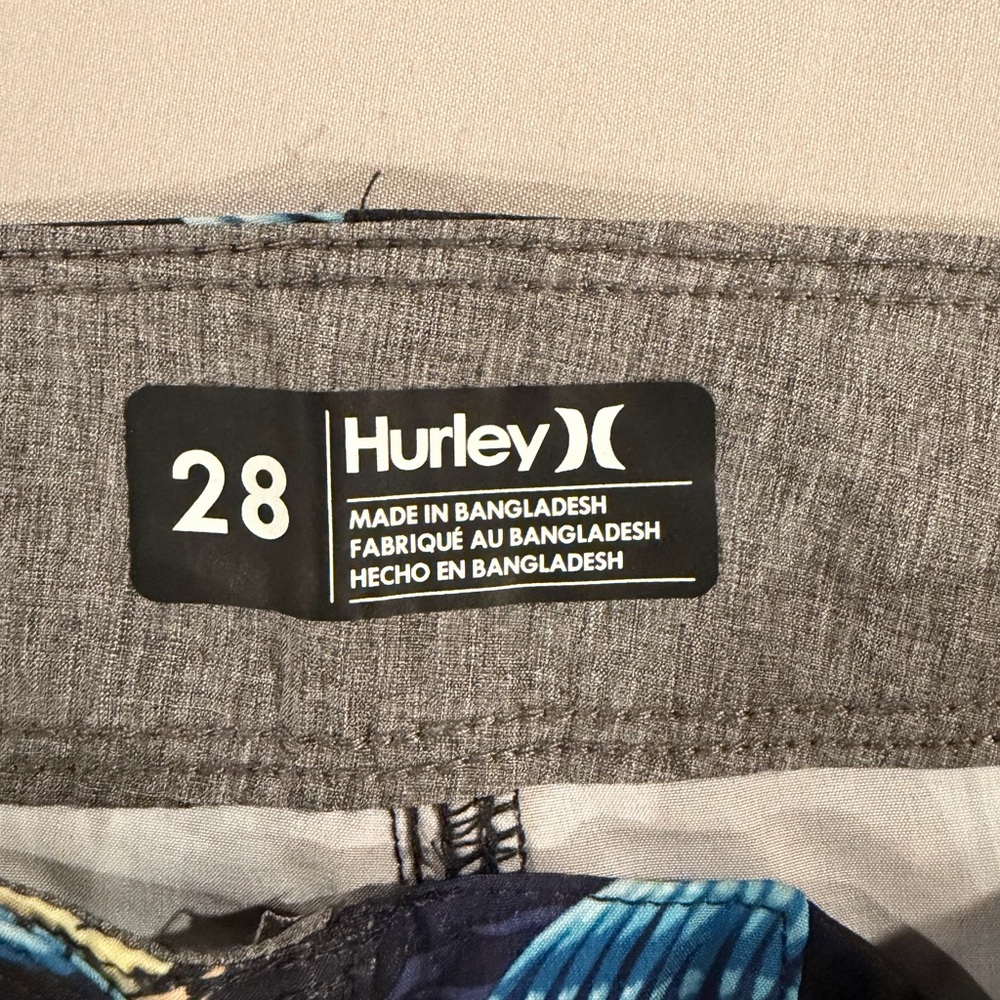 Hurley Men’s Black Boardshorts with Blue Palm Print and Yellow Sun Accents NWT - Picture 3 of 7